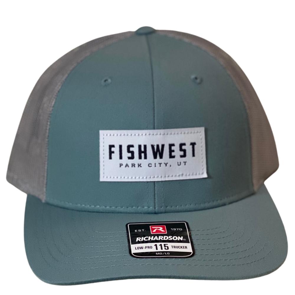 Fishwest Park City Logo Low Profile Trucker Hat in Smoke Blue and Aluminum